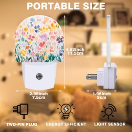 FOISIIAEA Night Lights Plug into Wall Watercolor Floral Night Light Dusk to Dawn Smart Sensor Decorative Round Led Lamp for Bedroom Kitchen Hallway Nightlight for Women Men