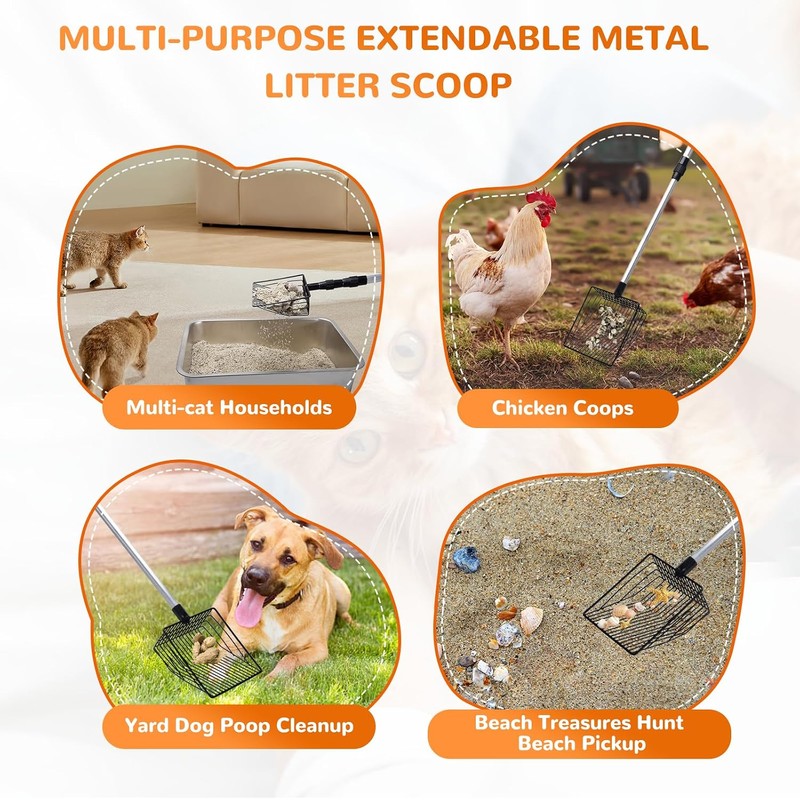 PETOCAT Metal Cat Litter Scoop with Holder, 43" Extendable Long