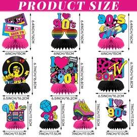DTOFOOT 10 Pcs 90s Party Decorations, 90s Retro Honeycomb Centerpieces Back to 90s Party Table Centerpieces 1990s Vintage Birthday Party Favors Supplies 90s Themed Party Decorations