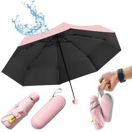 UHETLET Compact Umbrella, Storm Resistant with 8 Ribs, Pocket Umbrella, Mini Umbrella, Folding UV Umbrella, Mini Umbrella, Lightweight Mini Umbrella, Women, Perfect for Handbag, pink