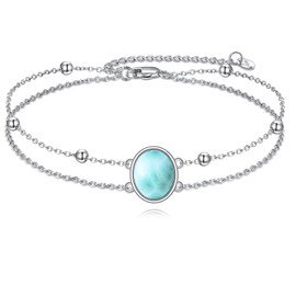 CRMAD Larimar Bracelet for Women Sterling Silver Larimar Oval Bracelet Larimar Jewelry Gift for Women (larimar-oval)