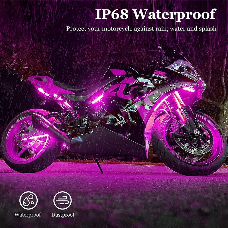 Motorcycle LED Underglow Kit, icicar 8 Pcs APP/RF Control Multicolor