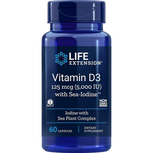 Life Extension Vitamin D3 5000 Iu with Sea-Iodine Capsules, 60 Count, Package may vary
