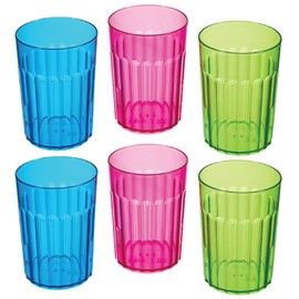 Arrow Home Products 6 oz Rainbow Plastic Tumblers, Set of 6 - Made in the USA, BPA Free - Break-Resistant Plastic Drinking Glasses for Indoor & Outdoor Use - Dishwasher Safe, Assorted Colors