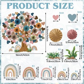 Janlaugh 76 Pcs Classroom Tree Bulletin Board Decorations 3D Tree Cutout with Boho Paper Fans Heart Wall Decorations Welcome Back to School Class Wall Decor for School Chalkboard Supplies