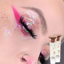 Body Glitter Gel, Face Glitter Sequins Chunky Glitter Gel, Mermaid Sequins Liquid Holographic Glitter Gel for Body, Cheeks and Hair, Sparkling Festival Party Lotion Beauty Makeup, Nail Art DIY (08#)