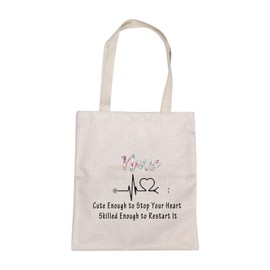 MBMSO Nursing Makeup Bags Nurse Gifts Nurse Cosmetic Bag RN Gifts Nursing School Supplies for Nurses Toiletry Bag Travel Case Cute Enough to Stop Your Heart Skilled Enough to Restart It, Cute Enough Nurse tote bag