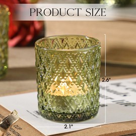 12 Pcs Spring Green Votive Candle Holders, Tea Light Candle Holders for Table Centerpiece, Green Glass Candle Holder Set Wedding Centerpieces for Table Home Decor