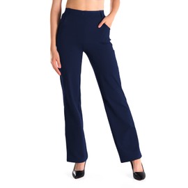 Yogipace,4 Pockets/Belt Loops,Petite Women's High Waisted Stretchy Straight Leg Relaxed Fit Yoga Dress Pants,29",Navy Blue,Size XS