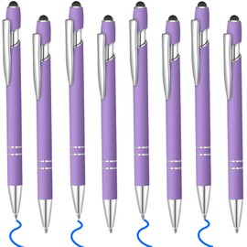 Lragvtbk 8 Pcs Blue Ink Ballpoint Pen with Stylus Tip 2 in 1 Stylus Ballpoint Pen Metal Pens Stylus Pen for Touch Screens School Office Coworkers (Purple)