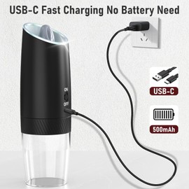 YANJDKLA Rechargeable Gravity Electric Salt and Pepper Grinder Set with LED Light, One Hand Operation, Adjustable Coarseness, Large Capacity Grinder for Kitchen, Restaurant and Outdoor, 2 Pack