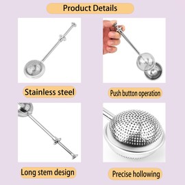 Long Handle Tea Ball, Stainless Steel Tea Infuser for Loose Leaf Tea, Filters with Handle for Cup and Teapot, Reusable Fine Mesh Tea Interval Diffuser Mesh Snap Ball Tea Strainer