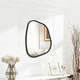 HLFMVWE Black Asymmetrical Mirror Irregular Oval Wall Mirror Modern Wood Frame Unique Shape Wall Mounted Vanity Artistic Mirror Decorative for Living Room Bedroom Bathroom Entryway Large 16"x12"