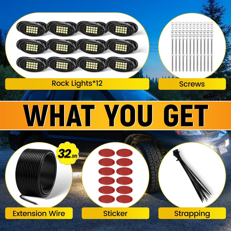 YONEDA Rock Lights for Trucks(12 Pods White with 11yd Wire)