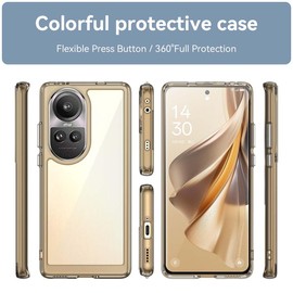 PEIYE Clear Case for Oppo Reno 10 5G / Reno 10 Pro 5G, Slim Transparent Back with Shockproof Soft TPU Bumper Frame Cover -Black