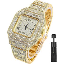 Watch with Gift Boxes, Adjusters,Cuban Link Watch Square Dial Quartz Wristband Analog Wrist Watch for Men Women, Friends, Lovers and Parents,Party Gift,Christmas Gift - Color: Gold(Gift box)