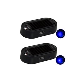 ANKIA 2PCS Solar Power Fake Car Alarm LED Light, Simulated Dummy Warning Anti-Theft LED Flashing Security Light, Car Alarm System Lamp with USB Port, 2 Blue Lights (Black)
