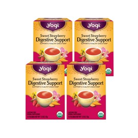 Yogi Tea Sweet Strawberry Digestive Support - 16 Tea Bags per Pack (4 Pack) - Organic Turmeric Tea Bags - Digestive Support Tea - Includes Turmeric Root, Black Pepper, Strawberry, Mango & More