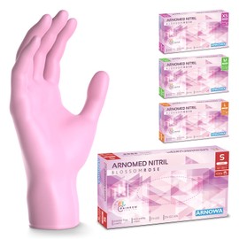 Arnomed Disposable Gloves, Pink, S, Nitrile Gloves with box of 100 pieces, Gloves, Disposable Powder-Free, Latex-Free Rubber Gloves, Disposable Gloves in XS, S, M and L