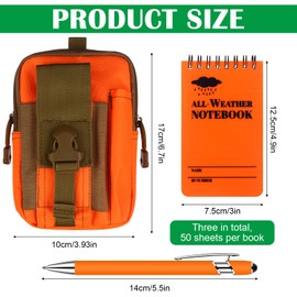 HAOWANWW 5 Pcs Waterproof Notepad Pen Set Waterproof Notebook Mini Spiral Notebook All Weather Stone Paper Notebook Orange Cover Pocket Notepad Tactical Steno Pad with Grid for Outdoor Activity Record