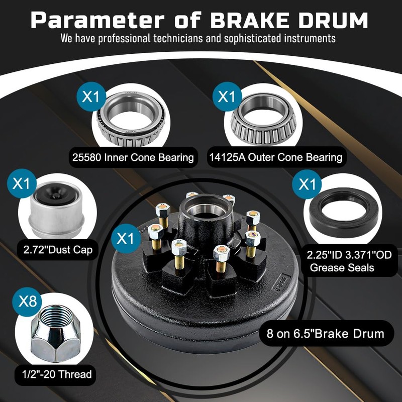 TPZZ 12"x 2" Trailer Brake Drum Kit 8 on 6.5"