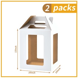 Hzzycaxli 2 Pack Tall Cake Boxes for Tier Cakes,10x10x12 Inch Large Cake Box with windows,8in 10in White Bakery Box Disposable Layer Tall Cake Baking with Handle