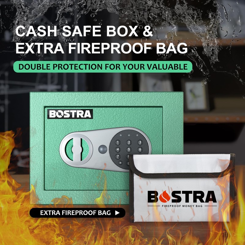 Bostra Fireproof Safe Box with Sensor Light & Fireproof Bag,