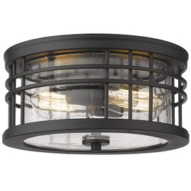 Zeyu Flush Mount Ceiling Light, 2-Light Farmhouse Semi Ceiling Light Fixture for Kitchen Hallway 12 Inch, Black Finish with Seeded Glass, ZW01-F BK
