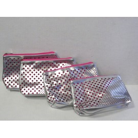 CLINIQUE PINK / GREY CIRCULAR DESIGN COSMETIC BAG 9" x 3" x 5.5"