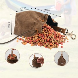 TMBMLPP Leckerlibeutel für Hunde, Futterbeutel Hunde, Schrumpftaschen mit Clip Schnalle, Hundebeutel Leckerli, Futtertasche, für Haustierspielzeug, Leckereien, für Welpen-Training Reisen, Gehen -Braun