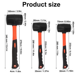 3 PCS 27 16 12 OZ Rubber Mallet, Rubber Hammer, Rubber Mallet Set With Black-Yellow Fiberglass Handle Perfect For Wood, Metal, Plastic, Glass, And Ceramics. By GENHAKON