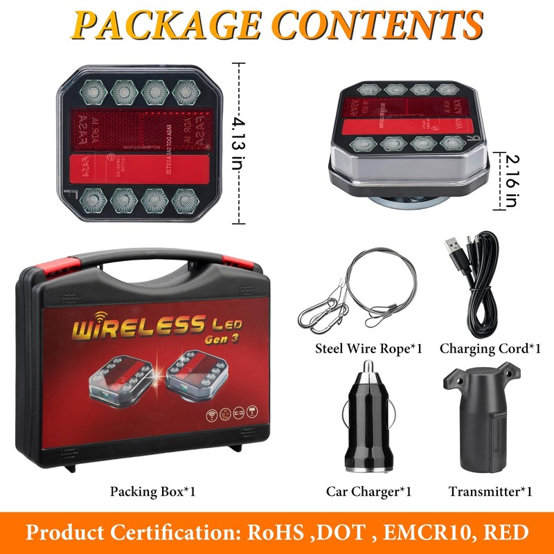 1409KMT USB-C Wireless Trailer Lights, Magnetic LED Towing Lights with