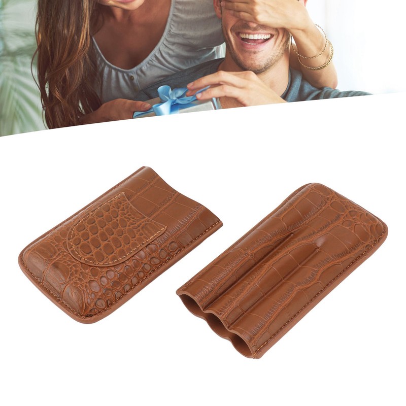 Cigar Holder Case Artificial Leather Portable Durable Elegant 3 Finger