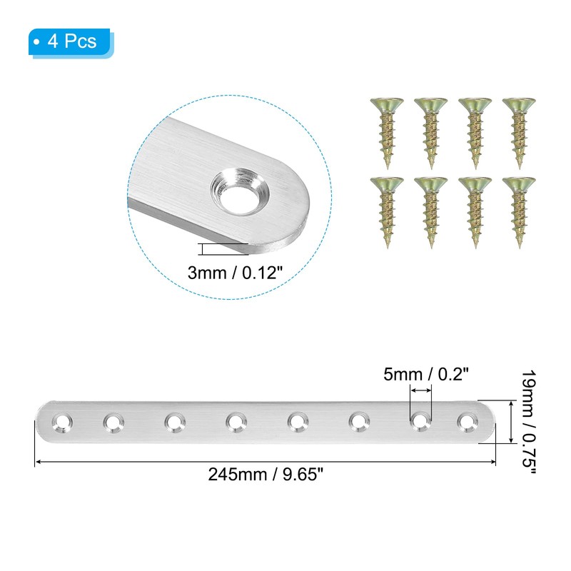 PATIKIL 4 Pcs Flat Joint Metal Fittings, 9.6 x 0.7