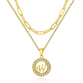 PWUEITR Letter Pendant Necklace Initial A-Z Layered Adjustable Choker Necklaces Paperclip Chain Necklace 18K Gold Plated Clavicle Chain for Women,gold W