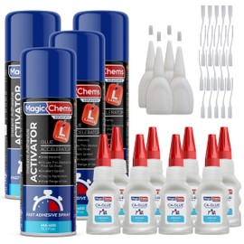 CA Glue with Activator (8 x 1.7 oz + 4 x 13.5 fl oz), Cyanoacrylate Glue and Activator, Super Glue with Activator, CA Glue and Accelerator (4 Pack)