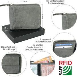 CF CATTERFELD Men's Genuine Leather Wallet with RFID Protection, gray, purse