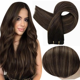 Full Shine Weft Hair Extensions Color 2/8/2 Darkest Brown Fading to Ash Brown Balayage Hair Bundles 22 Inch Weave Human Hair Extensions 105 Grams