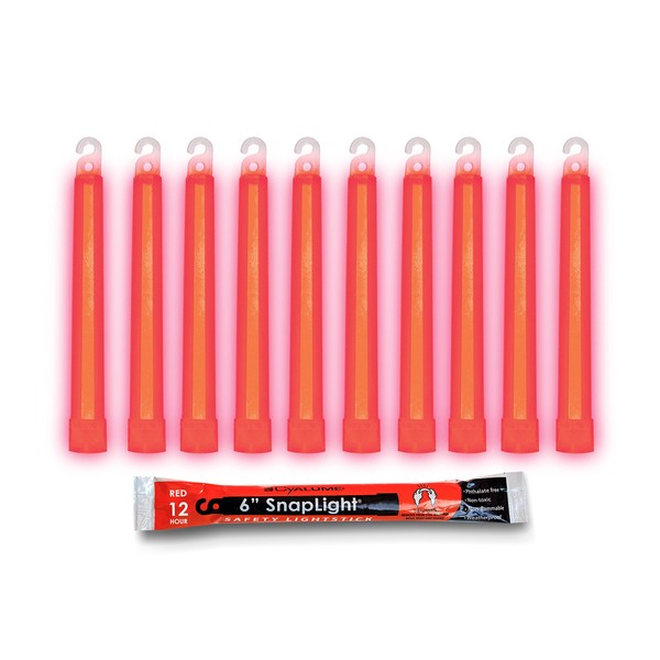 Cyalume - 9-08002 SnapLight Red Light Sticks – 6 Inch Industrial Grade, Ultra Bright Glow Sticks with 12 Hour Duration (Pack of 10)