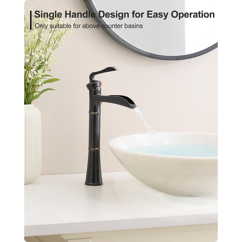 Tall Vessel Sink Faucet, Oil Rubbed Bronze Bathroom Faucet Waterfall