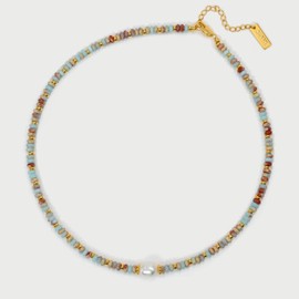 CAFFTI Pearl Pendant Necklace Bohemian Beaded Necklace Shoushan Stone Beads Summer Beach Jewelry Gift