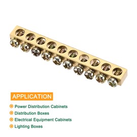 sourcing map 3 Pcs Terminals Earth Rail Screw Block Barrier Brass 10 Positions 65mm x 5.5mm x 7.5mm for Electrical Distribution