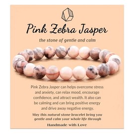 Nexoluxa Crystal Bracelet for Women Men 8 mm Beaded Bracelets Healing Natural Stone Stretch Bracelets Jewelry Birthday Gifts Accessories, Pink Zebra Jasper