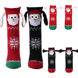 Litthing 2 Pairs of Christmas Socks, Magnetic Socks for Couples, Hand in Hand Socks, Magnet 35-43, Funny Magnetic Socks with Hands, Friendship Socks, Gifts for Boyfriend, Partner, Family, Santa B