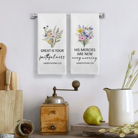 Qeheb Christian Religious Gifts for Women, Christian Floral Kitchen Towels Set of 4, Religious Scripture Kitchen Tea Towels Decorative Set, Bible Scripture Hand Dish Towels16x24In