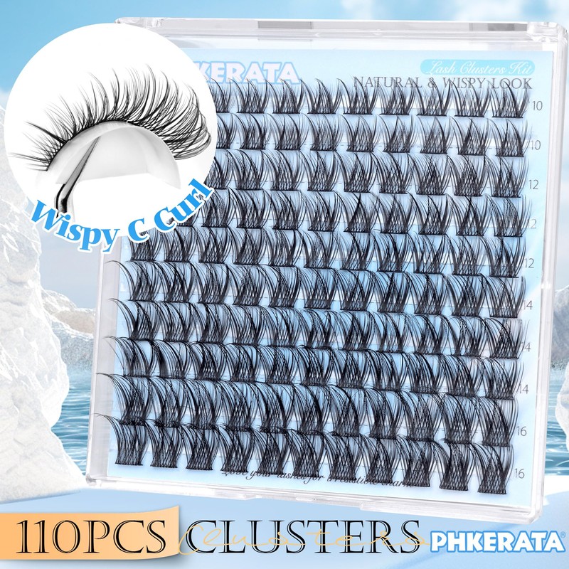 PHKERATA Natural Lash Clusters Wispy Eyelash Clusters, Eyelash Extensions C