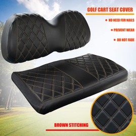 NOKINS Golf Cart P Diamond Leather seat Cover for Most of Golf cart Club Car Precedent,No Stapler Required, Golf Cart Vinyl Replacement Seat Cover,Brown Stitching