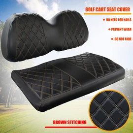 NOKINS Golf Cart P Diamond Leather seat Cover for Most of Golf cart Club Car Precedent,No Stapler Required, Golf Cart Vinyl Replacement Seat Cover,Brown Stitching