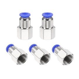 HARFINGTON 5pcs Push to Connect Fittings 6mm Tube OD x 1/4" NPT Thread Female Straight Pneumatic Tube Fittings PCF6-N02 Quick Connect Air Line Fittings Air Hose Fittings, Blue