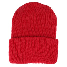 Made in USA, Heavy Weight GI Watch Cap Winter Wool Cuff Folded Beanie Hat - RED